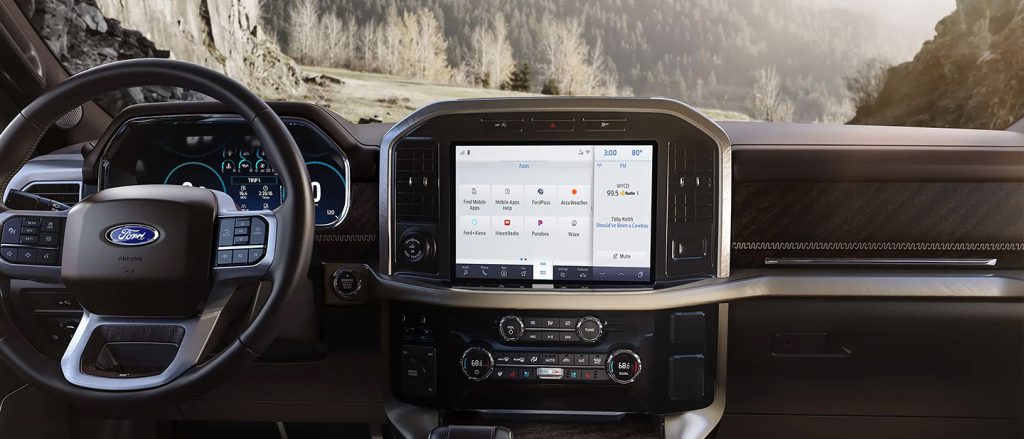 Ford truck interior with SYNC 4 touchscreen infotainment system