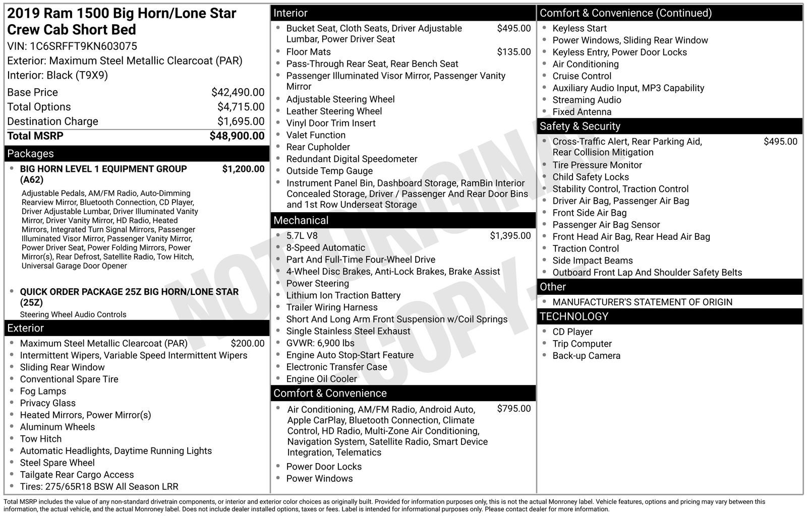 2019 RAM 1500 Big Horn/Lone Star
