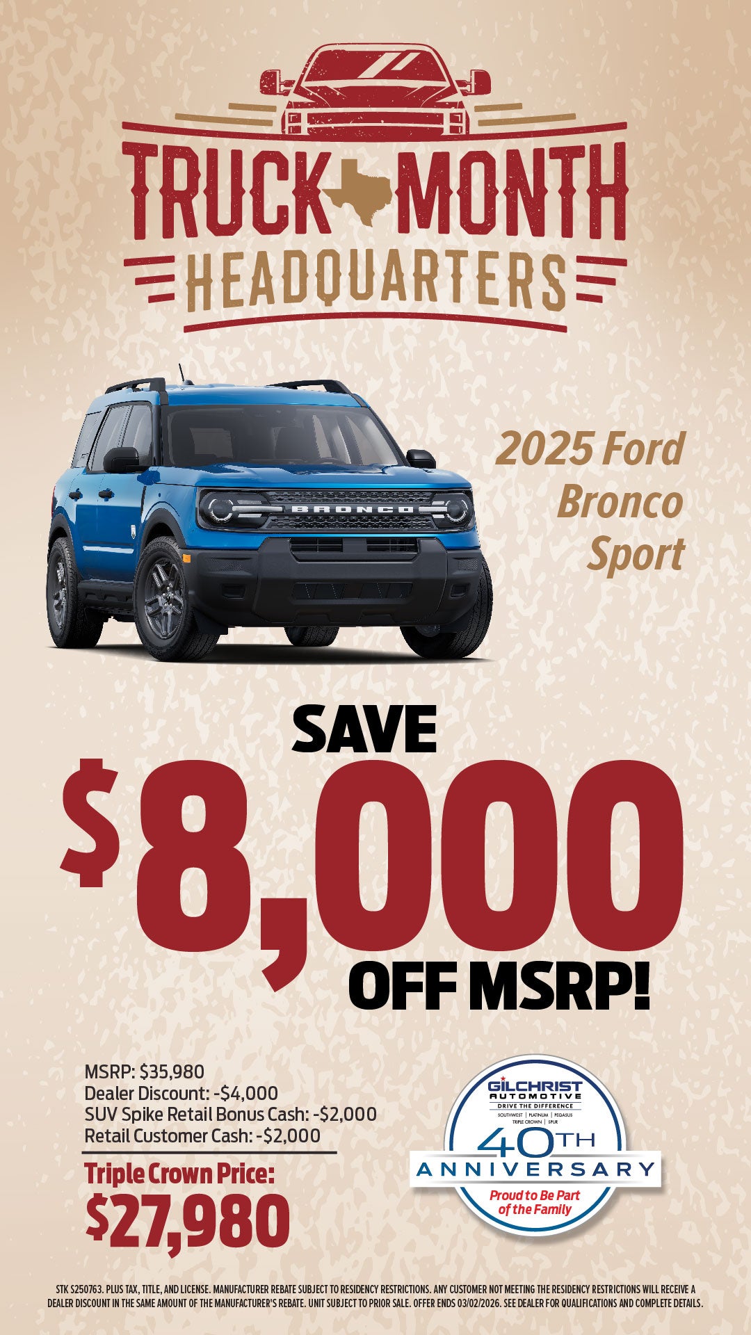 Save $8,000 Off MSRP on 2025 Ford Bronco Sport!