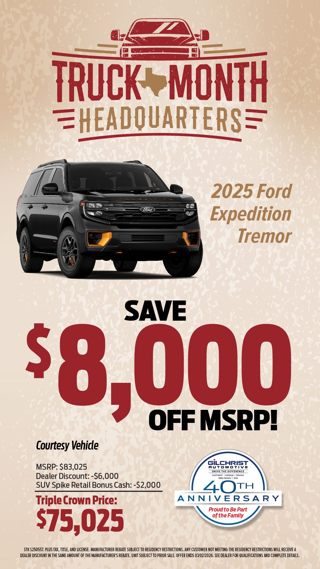 Save $8,000 Off MSRP on 2025 Ford Expedition Tremor!
